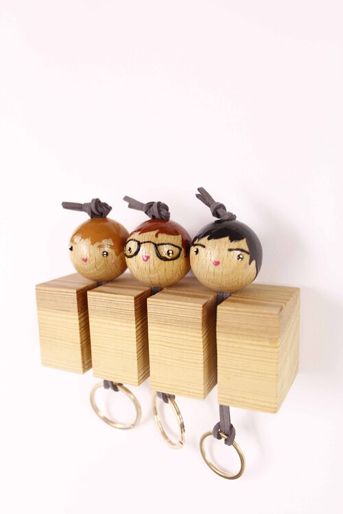 (image pour) Porte Clés Mural 3 Personnes Personnalisé